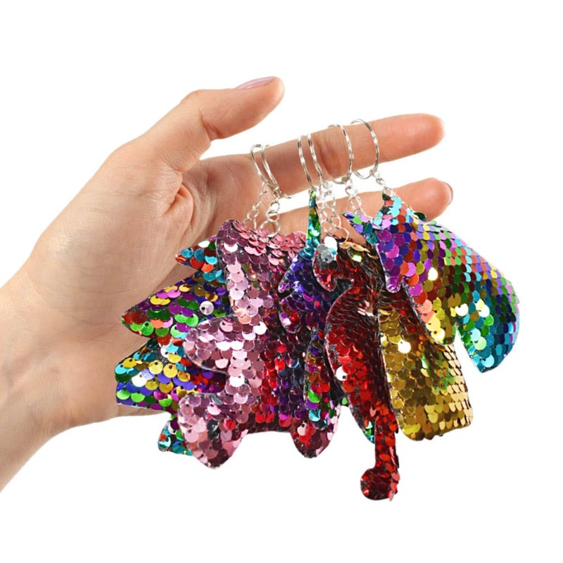 TTSAM 20 Pieces Reversible Mermaid Sequin Keychain Glitter Flip Sequin Keychains Animal Shape Sequin Key Chains Valentine's Day Gift Party Events Gift Birthday Party Supplies (20 Styles) - Image 2